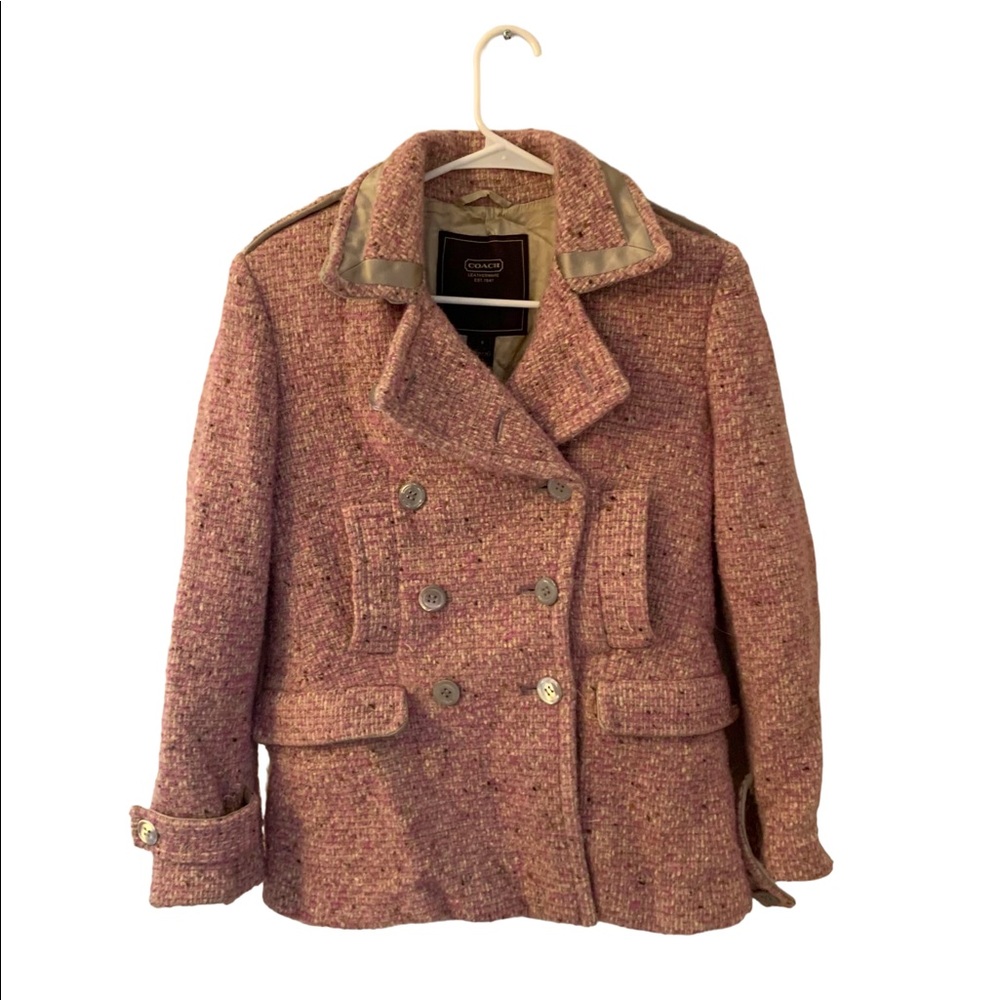 COACH SIGNATURE AUTHENTIC pink speckled wool w/satin jacket Size 8 Winte…